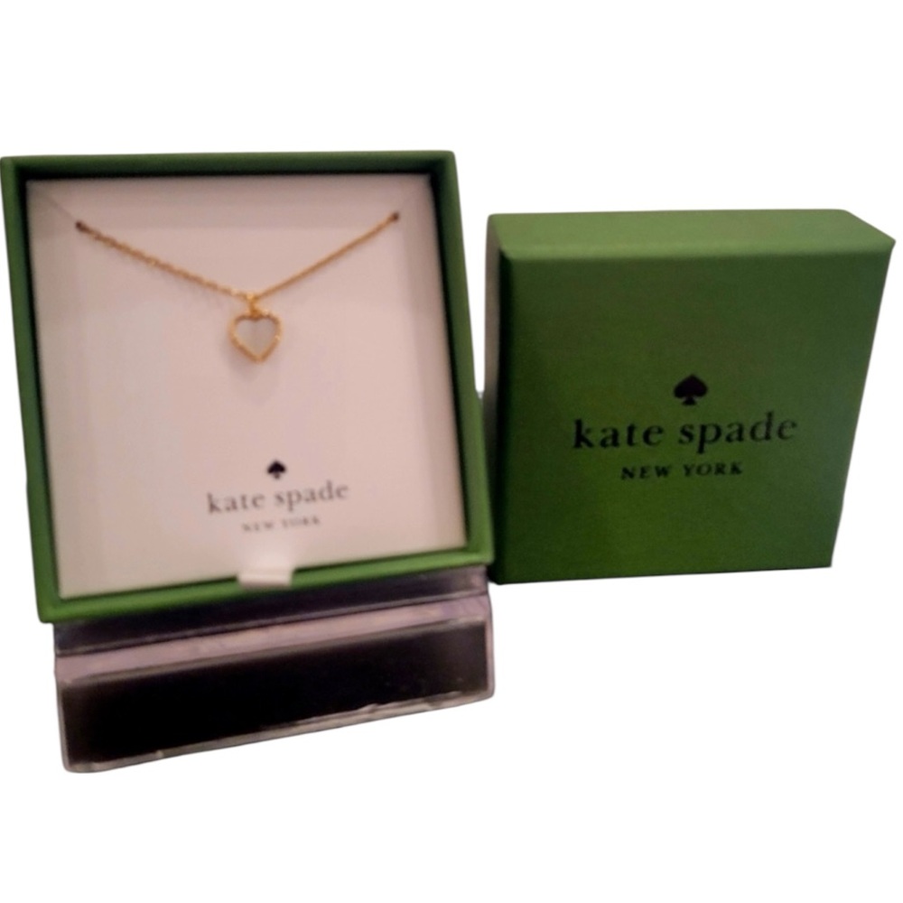 Kate Spade Gold Spade Flower Mini Heart Pendant Necklace W/ Mother of Pearl